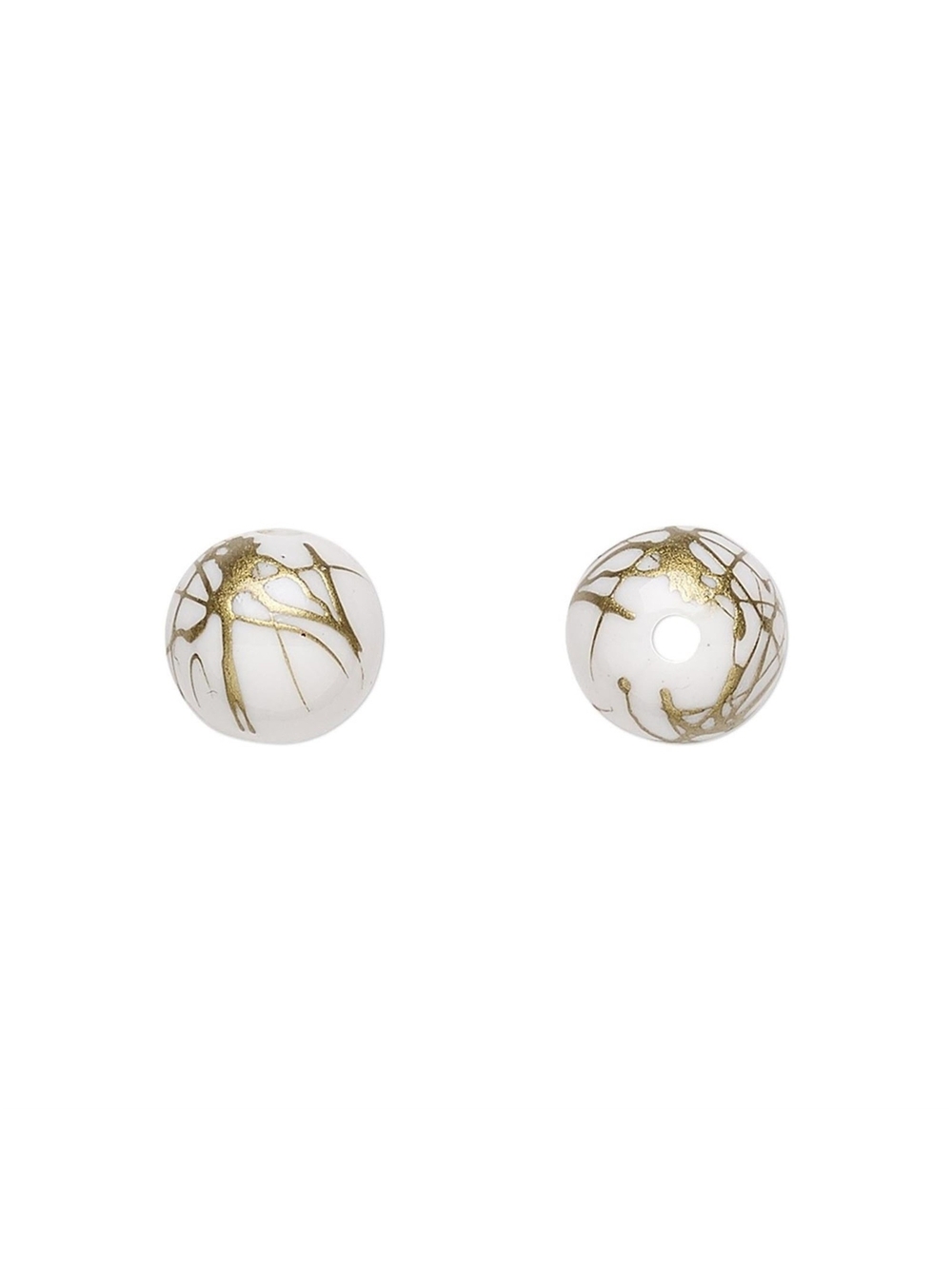 Bulk Lot Off White with Gold Swirls 10mm Round Retro Fancy Acrylic Beads 50 pcs